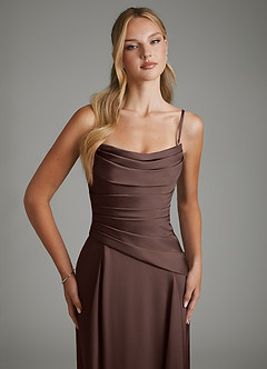 Azazie Gabriela Robes de demoiselle d'honneur Robe Trapèze en Satin extensible Corset Ganache image3
