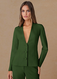 front Elara Olive Refined Weave Tailored Blazer