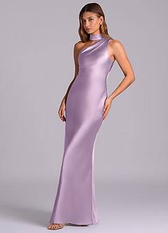 Azazie Seona 신부 들러리 드레스 인어 한쪽 어깨 스트레치 새틴 바닥 길이 드레스 image6