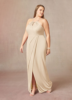 Azazie Hadid Mother of the Bride Dresses Champagne Sheath Pleated Mesh Dress image9