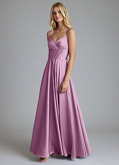 Azazie Alaia Final Sale Wisteria A-Line Corset Stretch Satin Dress image4