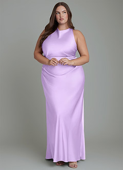 Azazie Evadne Bridesmaid Dresses Lilac Sheath Pleated Stretch Satin Dress image10