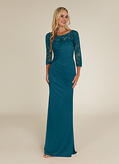 Azazie Alisondra Mother of the Bride Dresses Ink Blue Sheath Scoop Lace Lace Dress image1