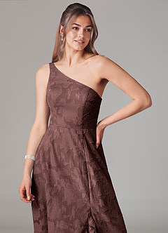 Azazie Ellianna Vestidos de damas de honor Vestido de Expresado de Devorado Floral de Corte en A con Hombro unilateral image5