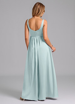 Azazie Keyla Bridesmaid Dresses Mist A-Line Pleated Stretch Satin Dress image4