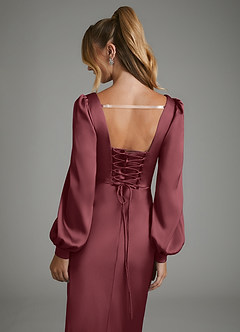 Azazie Brianna Vestidos de damas de honor Vestido Merlot de Satén Elástico de Corte Sirena con Corsé image2