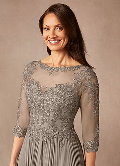 Azazie Corinne Mother of the Bride Dresses Taupe A-Line Sequins Chiffon Dress image6