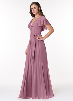 Azazie Jael Bridesmaid Dresses Vintage Mauve A-Line V-Neck Mesh Dress image3