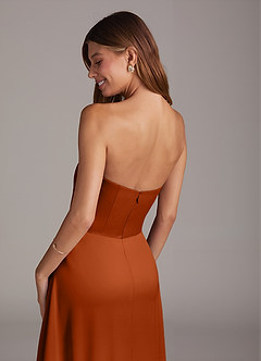 Azazie Wren Brautjungfernkleider Wandelbar A-Linie Schulterfrei Stretch-Satin Kleid Gebranntes Orange image4