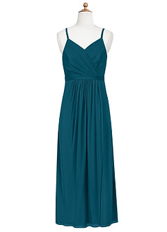 Azazie Luxy Junior Vestido de Azul Tinta de Malla con Plisado image6
