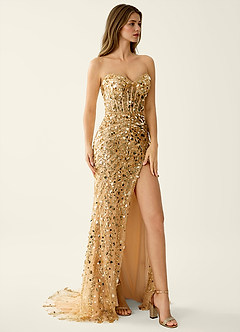 Elowomgen Champagner Paillettenbesatz, Stickerei, Mesh-Abendkleid image5
