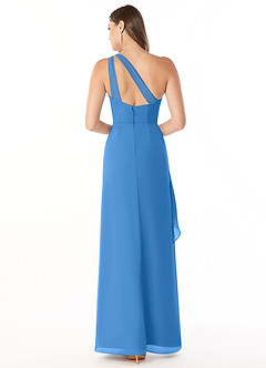 Azazie Maive Jurken voor bruidsmeisjes Jurk van Chiffon met Kolom Geplooide ruche Blauwe Gaai image2