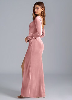 Azazie Addie Robes de demoiselle d'honneur Robe Fourreau en velours Manche longue Rose Poussiéreuse image6