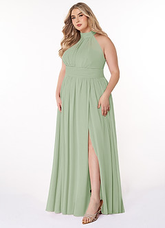 Azazie Iman Brautjungfernkleider A-Linie A-Linie Gerüscht Chiffon Kleid Staubiger Salbeigrün image3