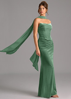 Azazie Sorrel Vestidos de damas de honor Vestido de Eucalipto de terciopelo de Corte Sirena Convertible con Corsé image3