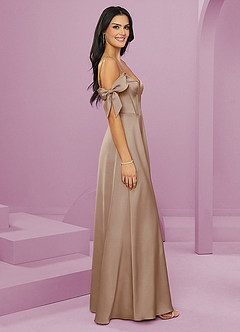 Barbie ♥ Azazie Jurken voor bruidsmeisjes Jurk van Stretch Satijn met A-Lijn Off the Shoulder Taupe image11