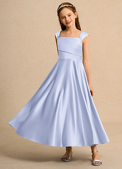 Azazie Bundle Girls Formal Flower Girl Dresses Lavender A-Line Pleated Matte Satin Dress image6