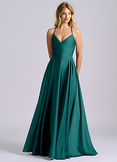Azazie Truce Bridesmaid Dresses Peacock A-Line Stretch Satin Dress image1
