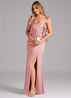 Azazie Jessamine Suknie dla druhen Osłona Gorset Satyna elastyczna Do ziemi Sukienka image1