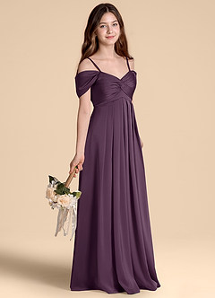 Azazie Kaitlynn Junior Vestido de Ciruela de Satén Elástico de Corte en A con Vestidos sin tirantes image5