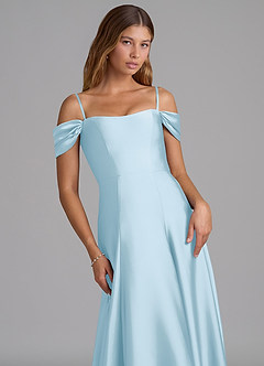 Azazie Seriana Bridesmaid Dresses Sky Blue A-Line Off the Shoulder Stretch Satin Convertible Dress image2