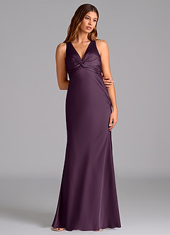 Azazie Hati Bridesmaid Dresses Plum Mermaid Stretch Satin Dress image3