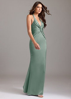 Azazie Valerie Brudtärnklänningar Klä av Sjöjungfru i Stretch Satin Plisserad Silversalvia image4