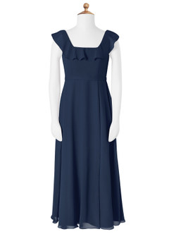 Azazie Jinny Junior Dark Navy A-Line Ruched Chiffon Dress image4