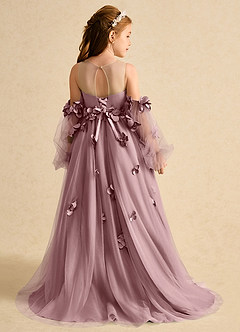 Azazie Karrie Robe Demoiselle D'honneur Fillette Robe Trapèze en Tulle avec manches Rose Poussiéreuse image2