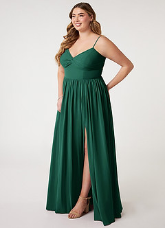 Azazie Zeya Bridesmaid Dresses Emerald A-Line V-Neck Pleated Chiffon Dress image8