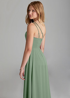 Azazie Maron Junior Matcha A-Line Pleated Stretch Satin Dress image2