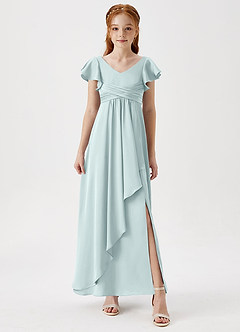 Azazie Omari Junior Mist A-Line Pleated Stretch Satin Dress image4