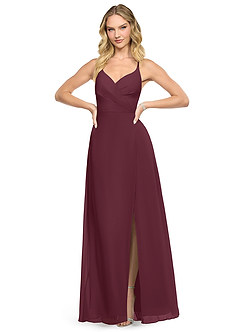 Azazie Davis Vestidos de damas de honor Vestido de Cabernet de Gasa de Corte en A con Cuello en V image2