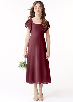 Azazie Bondi Junior Vestido de Sangrado de Gasa de Corte en A con Volante image2