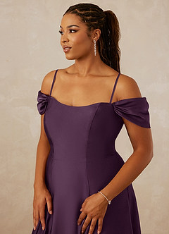 Christian Siriano Bridal for Azazie 1002 Bridesmaid Dresses Plum A-Line Off the Shoulder Stretch Satin Convertible Dress image9