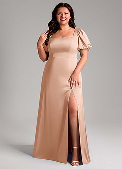 Azazie Fyona Bridesmaid Dresses Rose Gold A-Line Pleated Stretch Satin Dress image8