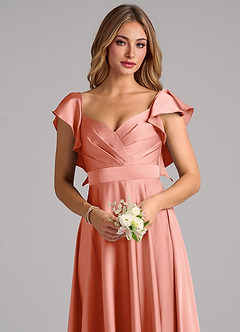 Azazie Leilani Robes de demoiselle d'honneur Robe Trapèze en Satin extensible Rayé Corail image5
