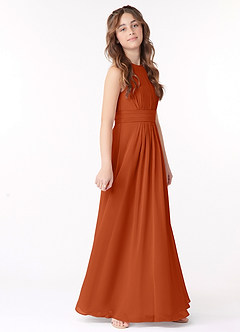 Azazie Bonnie Junior Burnt Orange A-Line Pleated Chiffon Dress image2
