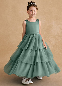 Azazie Megallie Final Sale Eucalyptus A-Line Bow Tulle Dress image3