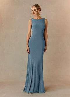 Upstudio Hamden Slutförsäljning Klänning Sjöjungfru i Metallisk stickning Bateau urringning Skymning image1