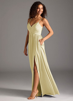 Azazie Alia Robes de demoiselle d'honneur Robe Trapèze en Satin extensible Plissée Sorbet Citron image6