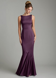 Azazie Tamera Robes de demoiselle d'honneur Robe Sirène en Satin extensible Plissé Prune image4