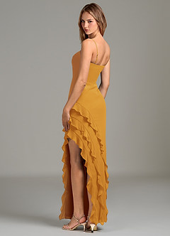 Azazie Lanette 신부 들러리 드레스 쉬스 러칭 쉬폰 바닥 길이 드레스 image2