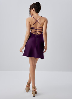 Joviannelle Grape A-Line Rhinestone Twist Satin Dress image6