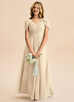 Azazie Emma Junior Robe Trapèze en Mousseline de soie Plissée Champagne image3