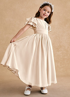 Azazie Ali vestidos de niña de las flores Vestido de Alabastro Blanco de Gasa de Corte En A con Plisado image6