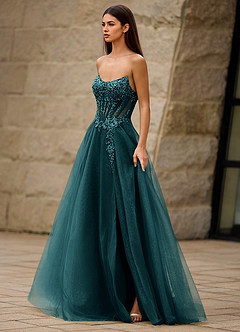 Brilliance Dark Green Glitter Prom Dress image3