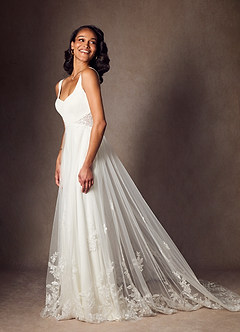 Azazie Ebony Vestidos de novia Vestido de Diamante Blanco de Satén con cara trasera de crepé de Corte en A con Lentejuela image3