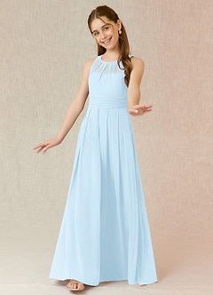 Azazie Bibiane Junior Sky Blue A-Line Pleated Chiffon Dress image4