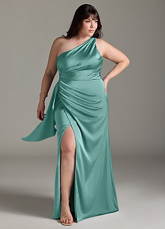 Azazie Maive Robes de demoiselle d'honneur Robe Fourreau en Satin extensible Rayé Aqua image6